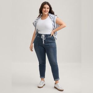 BLOOMCHIC Dark Indigo Drawstring Jogger Jeans Stretch Denim Plus Size 26